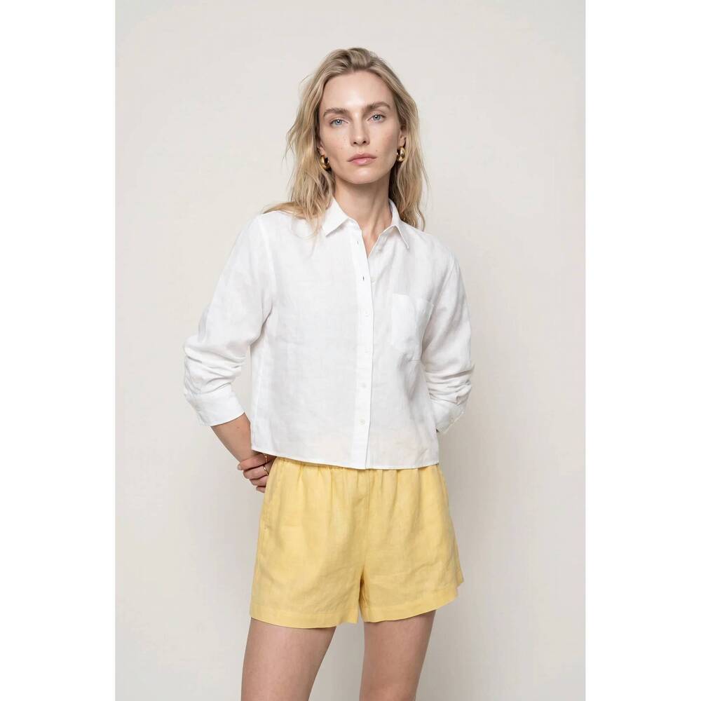 NEW THE SHIRT linen long sleeve boxy crop top in white